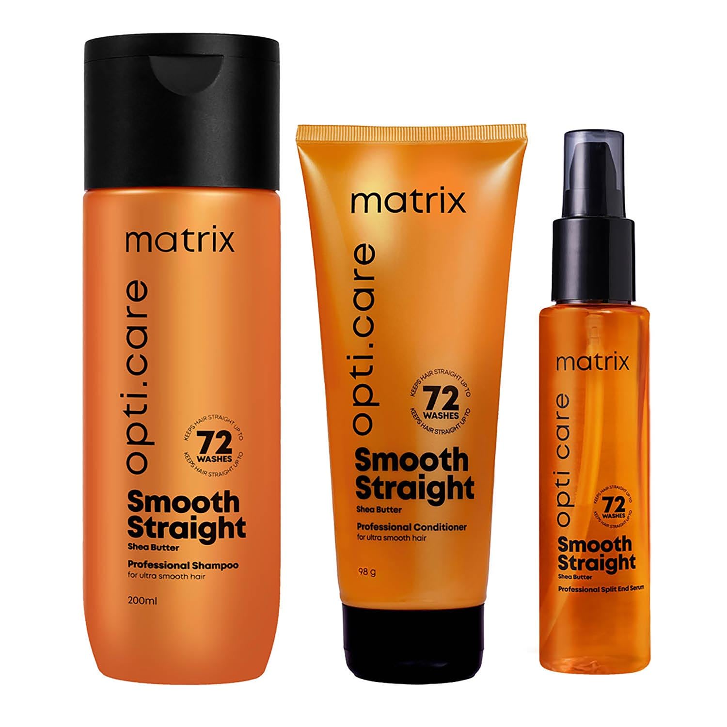 Matrix Opti.Care Professional Shampoo + Conditioner + Serum Combo for Salon Smooth Straight Hair | Control Frizzy Hair for up to 4 Days | With Shea Butter | No Added Parabens (200 ml + 98 g + 100 ml )  from Matrix