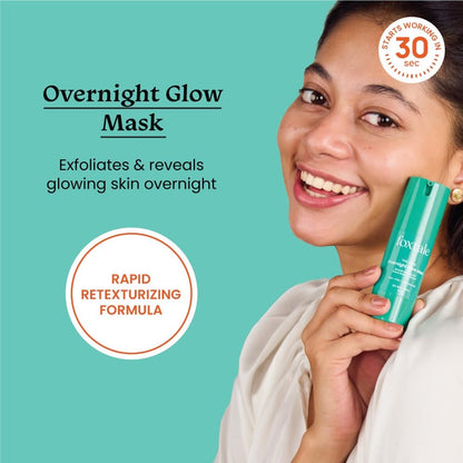 Foxtale Overnight Glow Mask | 4% Glycolic Acid | 3% Lactic Acid |Reduces Blackheads, Whiteheads | 30 Second Salon like Brightening Facial for Glowing Skin | Men & Women - 30ml  from FoxTale