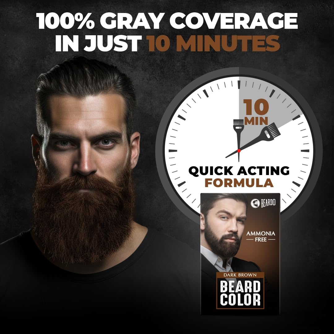 Beardo Beard Color For Men - Natural Dark Brown, 60ml | Long Lasting | No Ammonia | Easy to apply, No Stain Beard Hair Colour for men | Skin Friendly Hair dye | Full Grey Hair Coverage Beard Color color from BEARDO