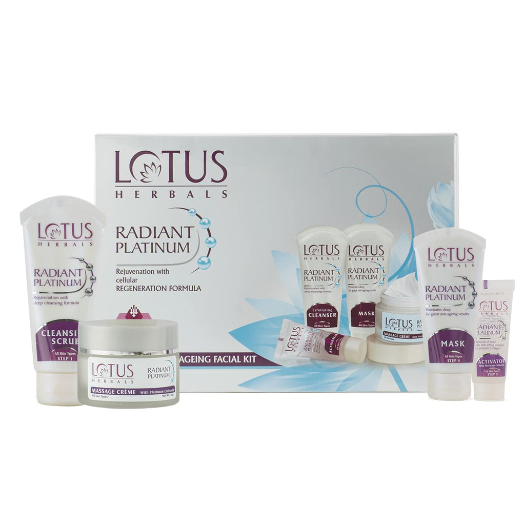 Lotus Herbals Radiant Platinum Anti-Ageing Facial Kit With 4 Easy Steps (Multiple Use)1 Count (Pack of 1)  from Lotus