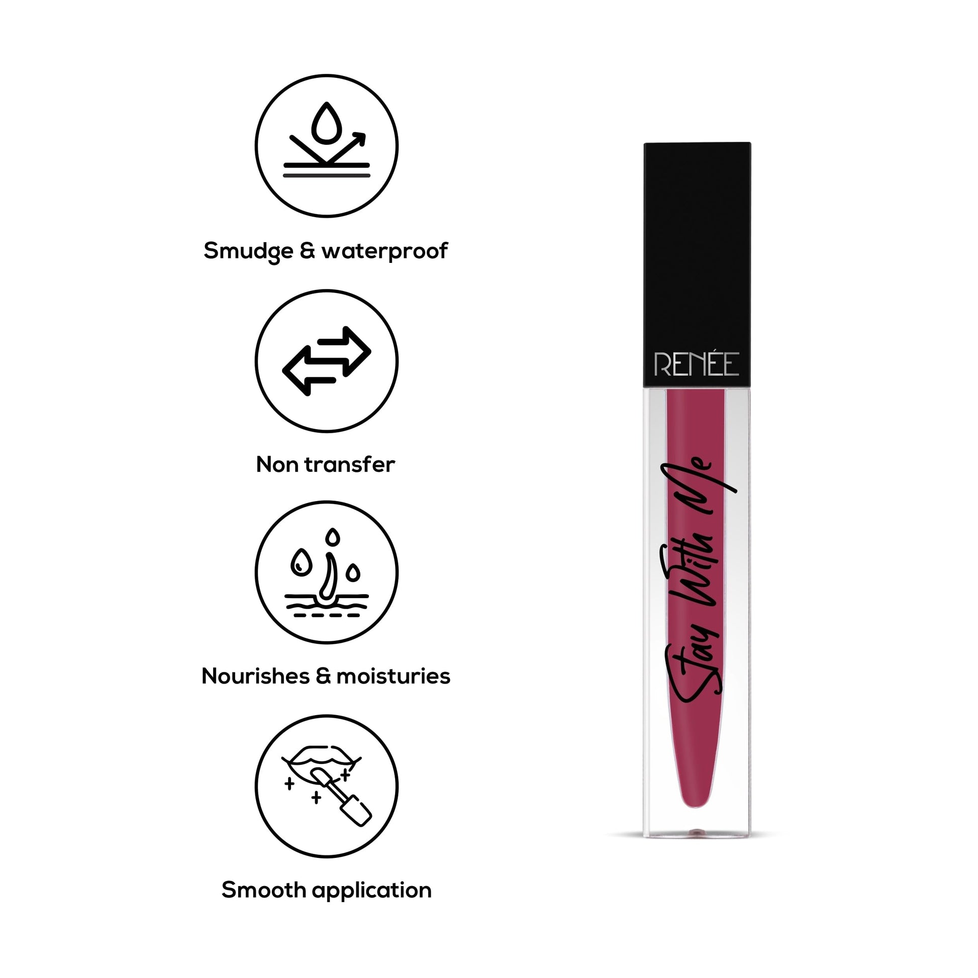 RENEE Stay With Me Matte Lip Color - Dose Of Rose 5ml| Long lasting, Light Weight & Non Transfer Formula| Water & Smudge Proof  from RENEE