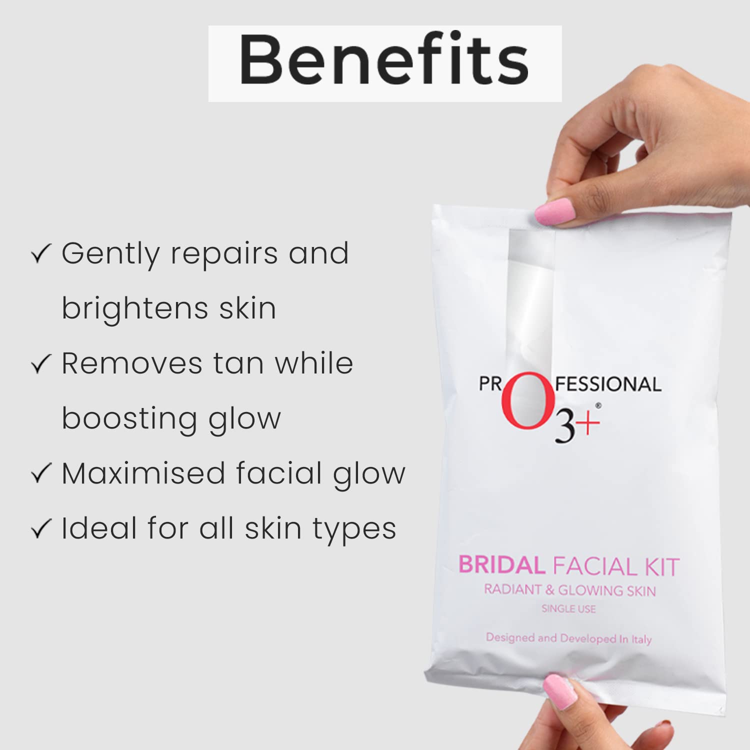 O3+ Bridal Facial Kit for Radiant & Glowing Skin - Suitable for All Skin Types (60g+69ml, Single Use)  from O3+