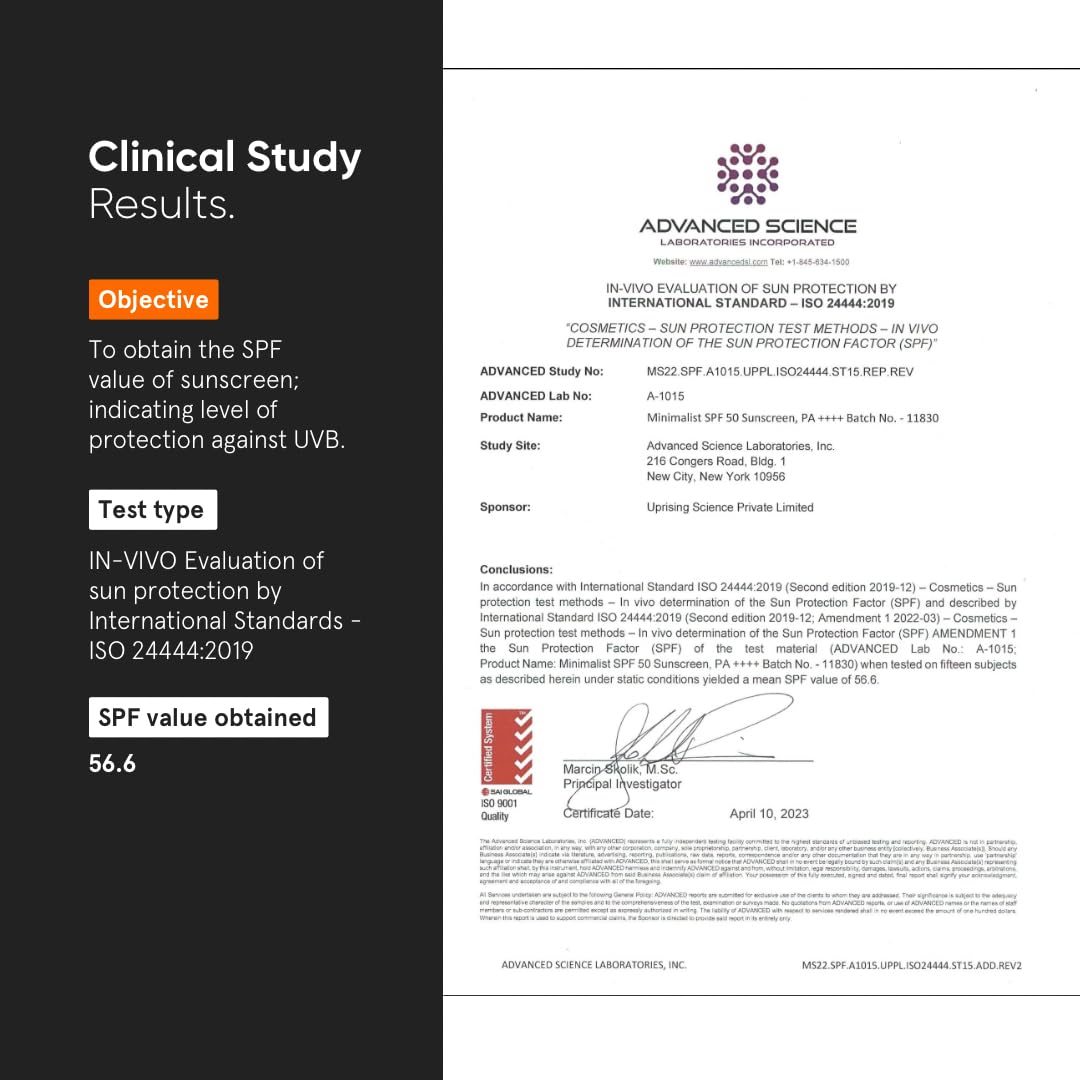 Minimalist SPF 50 PA ++++ Sunscreen With Multi-Vitamin For Reducing Photoaging & No White Cast