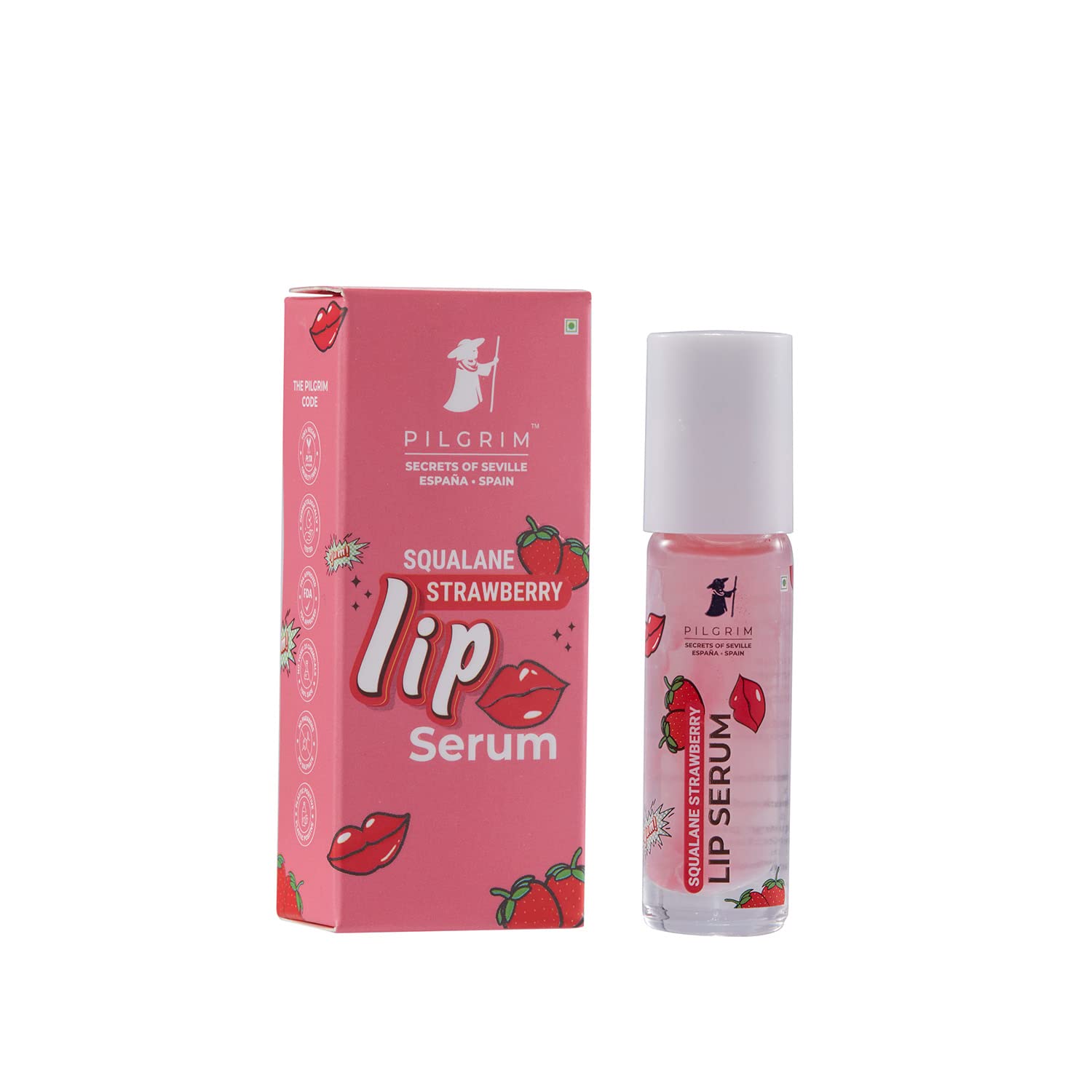 Pilgrim Spanish Squalane Lip Serum with roll-on for Visibly Plump Lips | Hydrating Lip serum for dark lips |Lip serum with Shea Butter & Pomegranate for plump & soft lips |Men & Women |6 ml lip serum from Pilgrim
