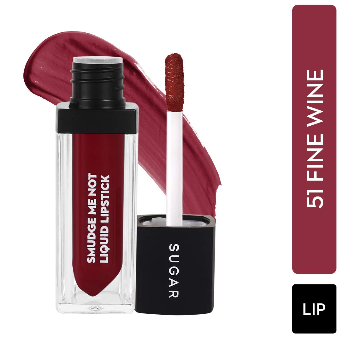 SUGAR Cosmetics Smudge Me Not Liquid Lipstick Matte Finish - 51 Fine Wine (Burgundy Red), Red, 4.5 ml  from SUGAR Cosmetics