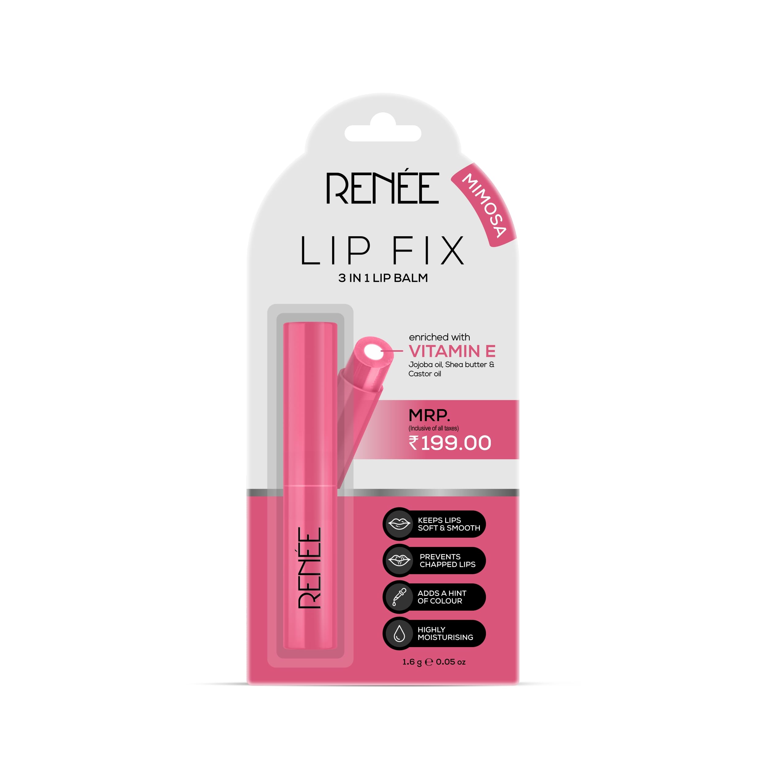 RENEE Lip Fix 3 in 1 Tinted Lip Balm 03 Mimosa 1.6 Gm Heals, Lightens & Nourishes | Dual Core Care Enriched with Vitamin E, Shea Butter & Jojoba Oil for Dry & Chapped Dry Lips  from RENEE
