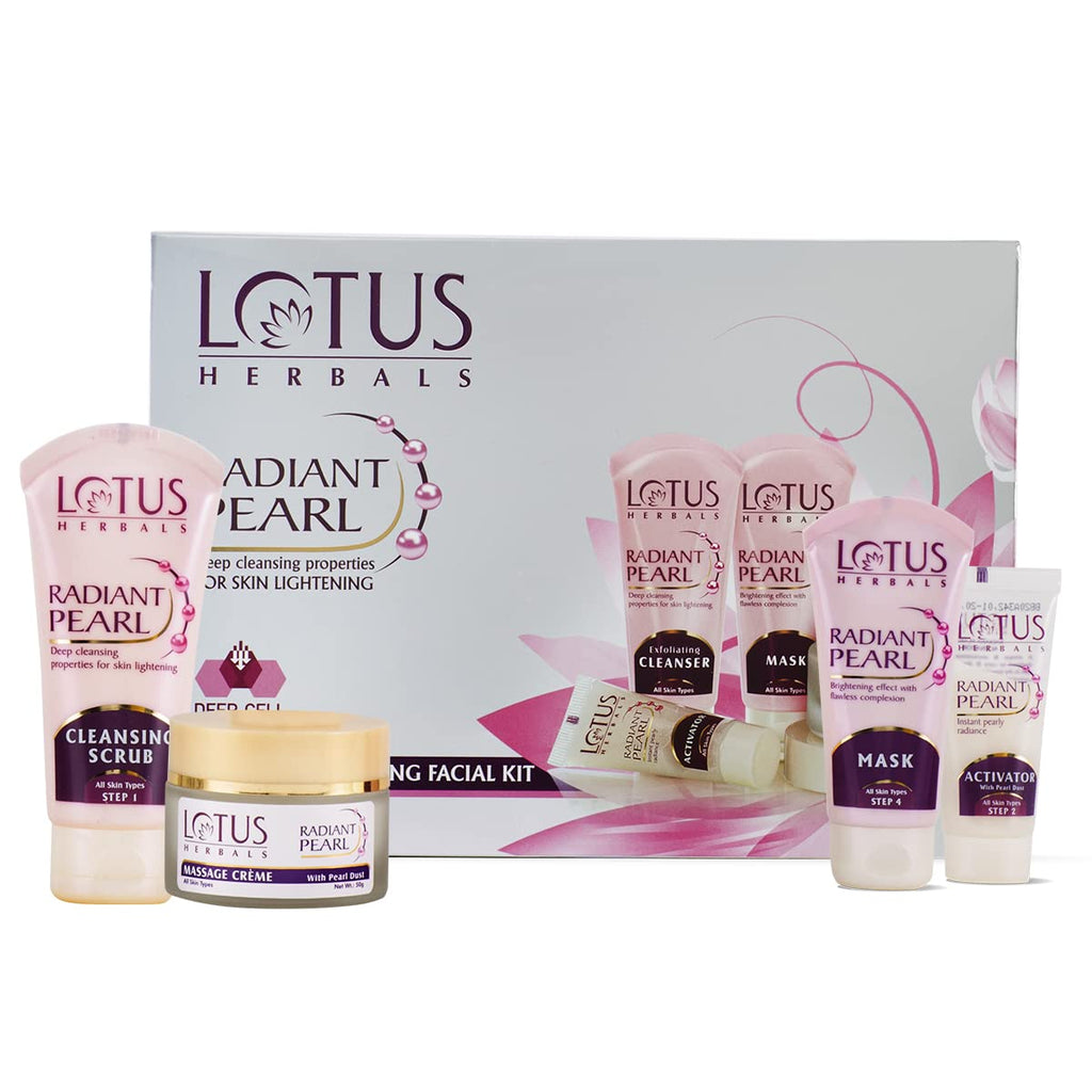 Lotus Herbals Radiant Pearl Cellular 5 in 1 Facial Kit | For Deep Cleaning | With Pearl Extracts & Green Tea | 170g (Pack of 1)  from Lotus