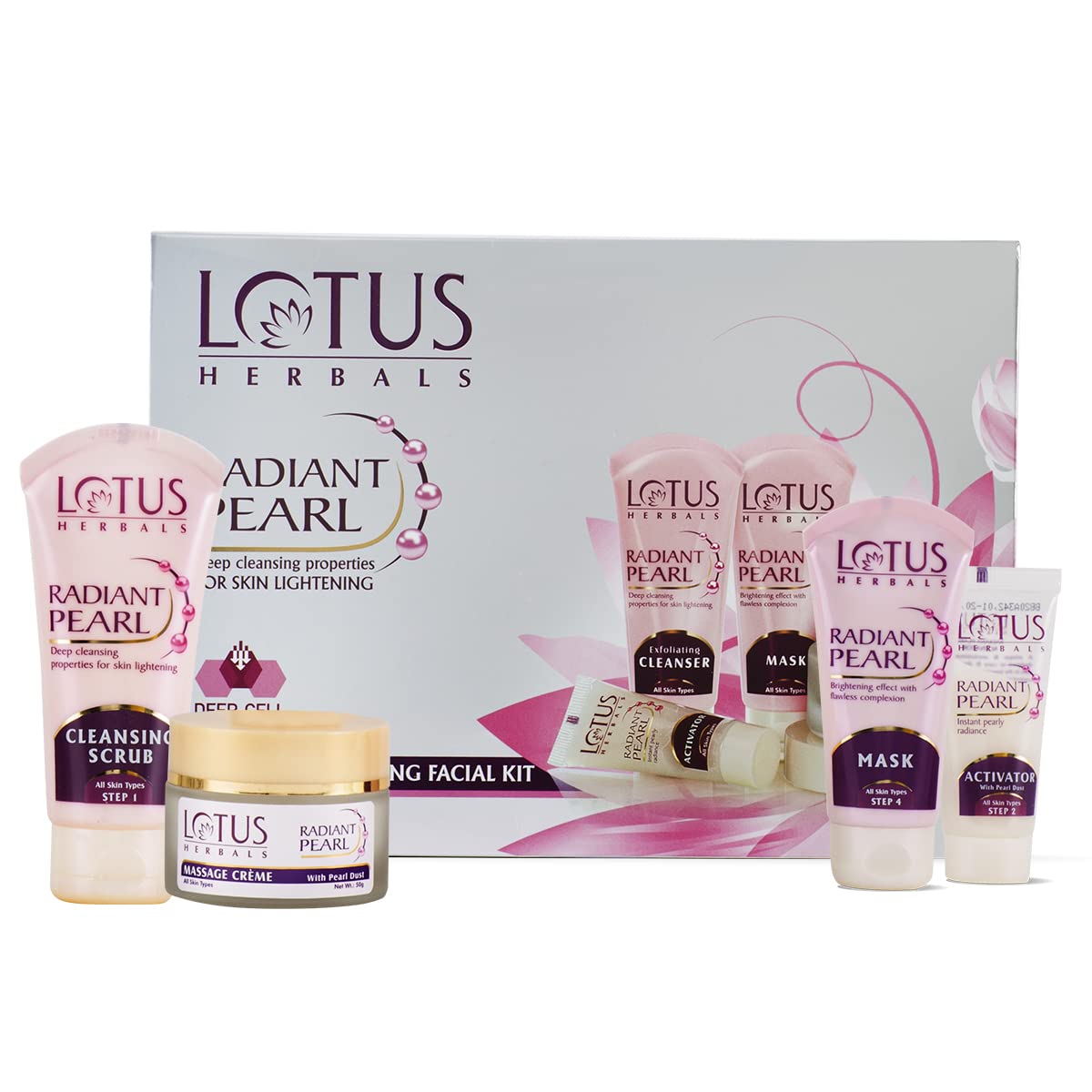 Lotus Herbals Radiant Pearl Cellular 5 in 1 Facial Kit | For Deep Cleaning | With Pearl Extracts & Green Tea | 170g (Pack of 1)  from Lotus