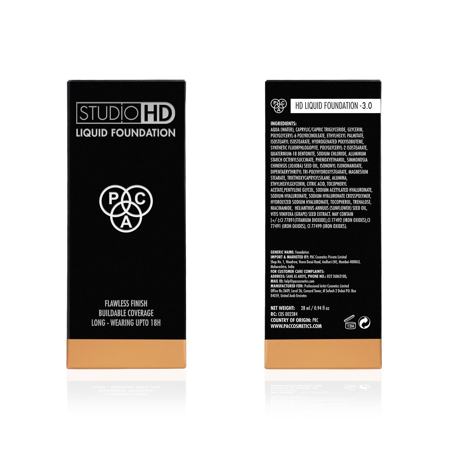 PAC Studio HD Liquid Foundation, Light, Radiant, Luminous, Natural, All Skin Type (28 Ml)  from PAC