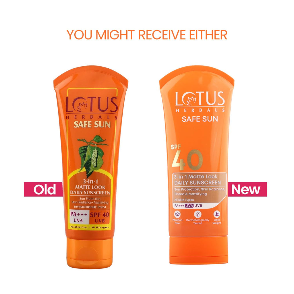 Lotus Herbals Safe Sun 3 In 1 Tinted Daily Sunscreen SPF 40 PA+++ | In Vivo Tested | Tinted Matte Look | UVA & UVB Protection | Non-Greasy | No White Cast | For All Skin Types | For Women & Men