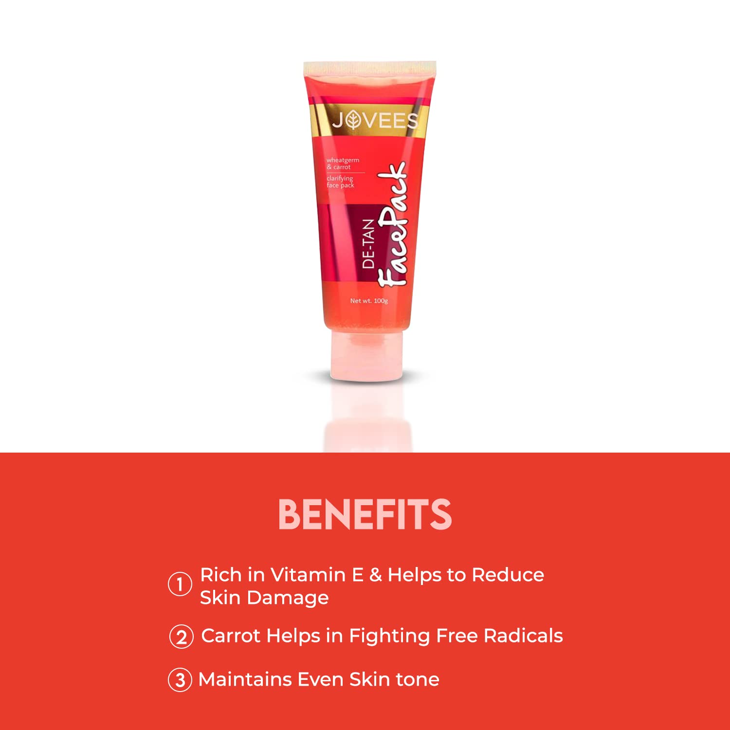 Jovees Herbal De-Tan Face Pack | Contains Wheat Germ and Carrot | For Tan Removal and Skin Revitalization | Bright and Glowing Skin | 100% Herbal | Paraben And Alcohol Free | 100gm  from JOVEES
