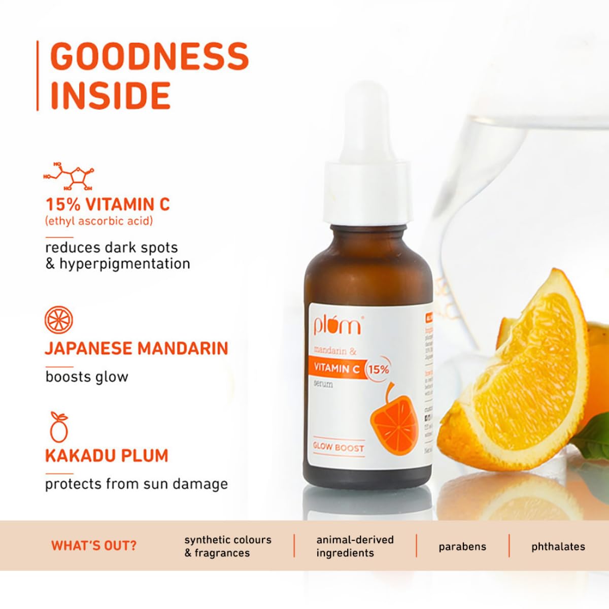Plum 15% Vitamin C Face Serum For Glowing Skin | Reduces Dark Spots | For Dull Skin | With Mandarin | Beginner Friendly, For All Skin Types | 100% Vegan | 30 ml  from Plum