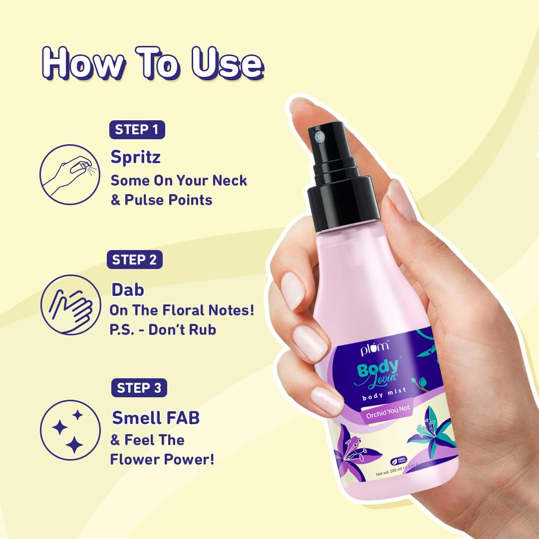 Plum BodyLovin' Orchid-You-Not Body Mist | Long Lasting Fresh Floral Fragrance For Women With Red Apple, Freesia & Musk | High On Fun | Travel-Friendly Perfume Body Spray 100 ml  from Plum