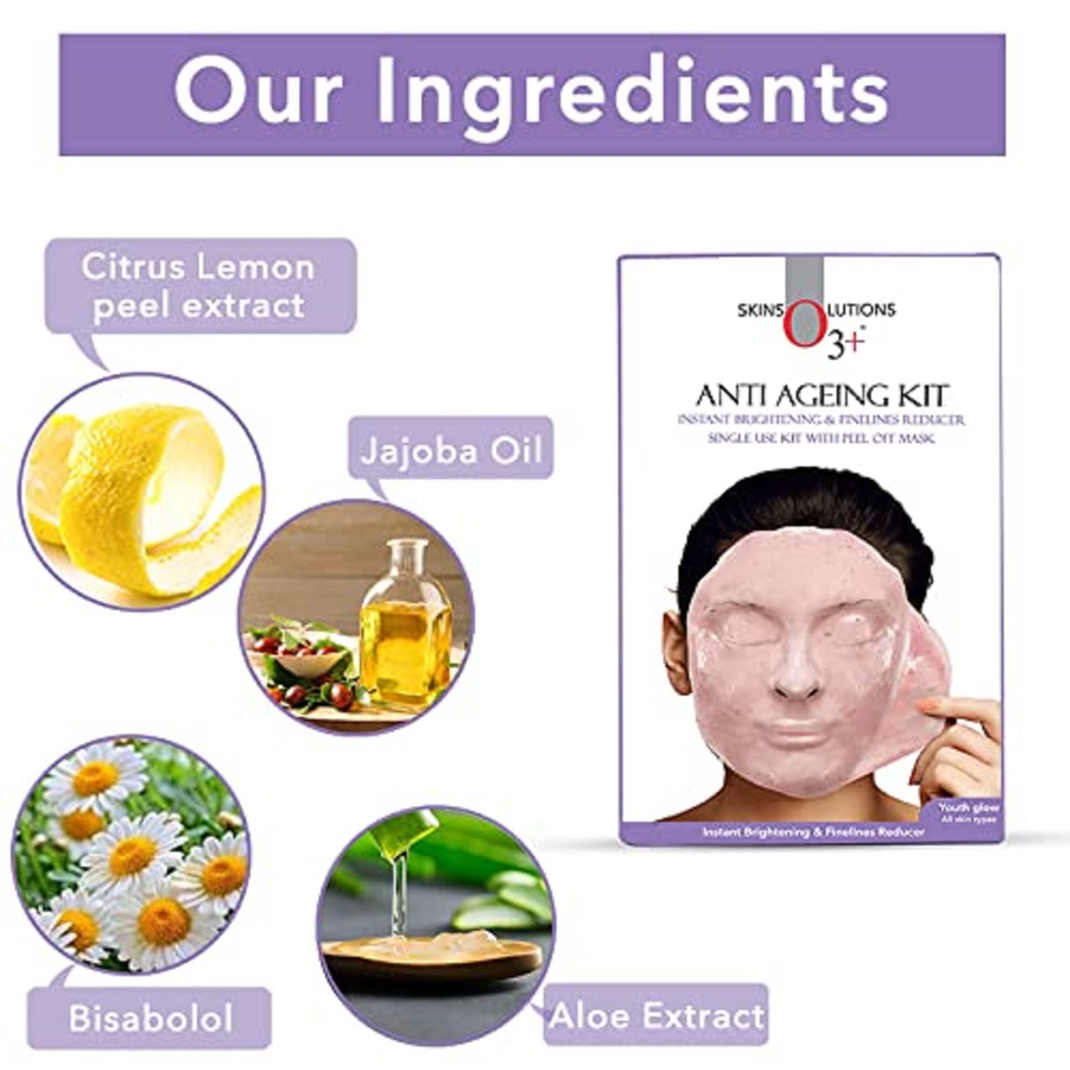 O3+ Anti Ageing Facial kit Brightening & Finelines Reducer With Peel off Mask 40gm+5ml  from O3+