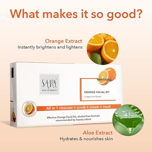 Sara 4-Step Fruit  Orange Facial Kit Perfect Glow Booster & Prevent Acne | All In 1- Cleanser, Scrub, Cream And Mask | All Skin Types | Perfect For Men & Women cleanser from SARA BEAUTY