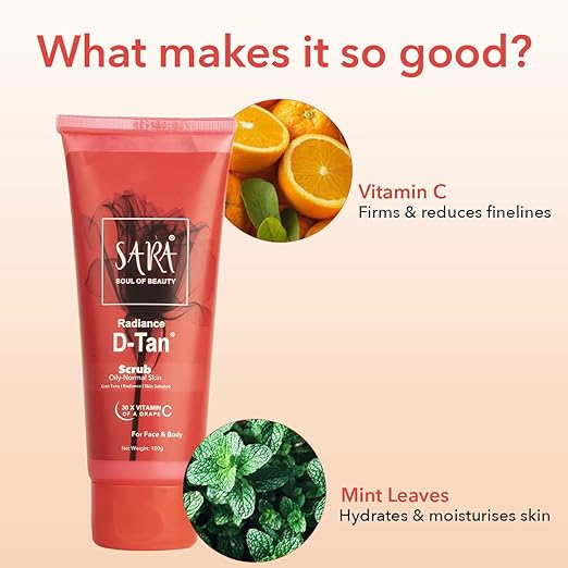 SARA Radiance D-TAN® Scrub, 100gm | De-Tan Pack for TAN Removal and skin exfoliator| Suitable for Men and Women Face Scrub from SARA BEAUTY