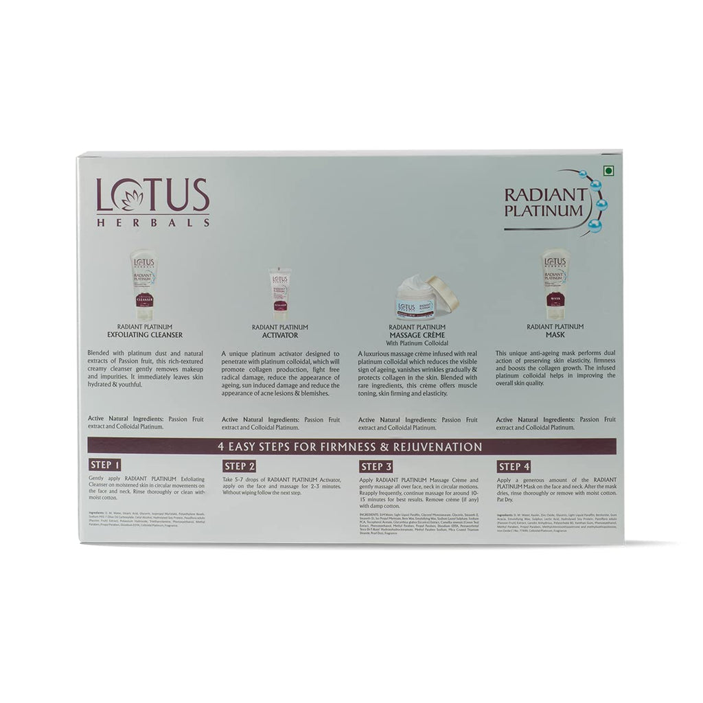 Lotus Herbals Radiant Platinum Anti-Ageing Facial Kit With 4 Easy Steps (Multiple Use)1 Count (Pack of 1)  from Lotus
