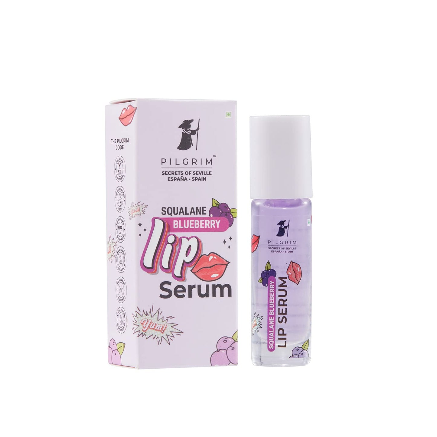 Pilgrim Spanish Squalane Lip Serum with roll-on for Visibly Plump Lips | Hydrating Lip serum for dark lips |Lip serum with Shea Butter & Pomegranate for plump & soft lips |Men & Women |6 ml lip serum from Pilgrim