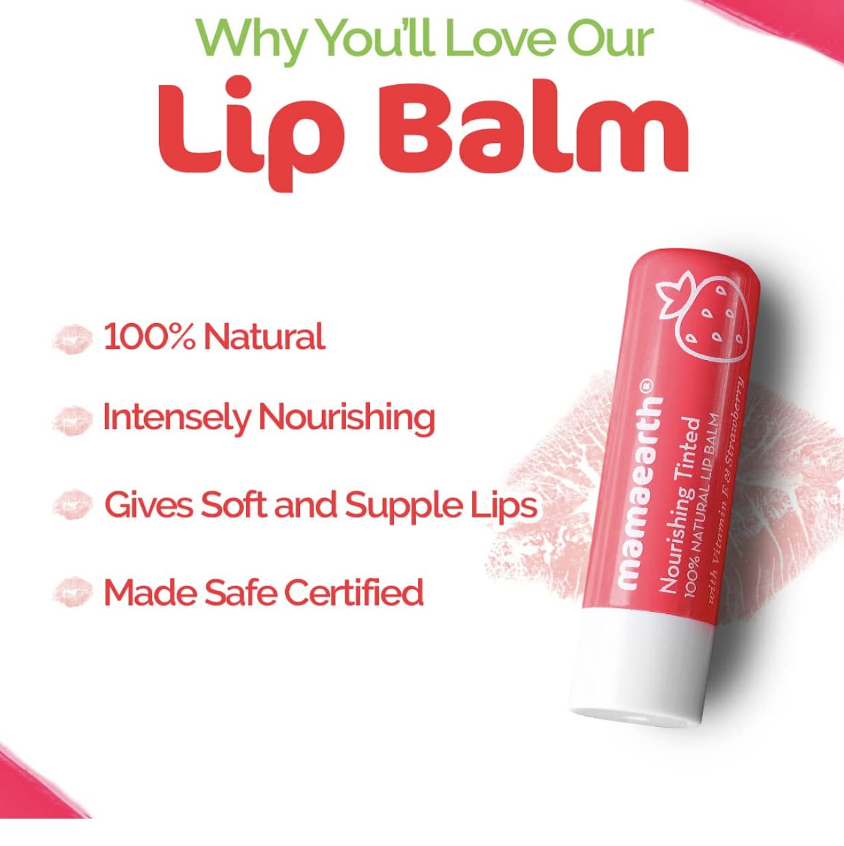 Mamaearth Nourishing Tinted 100% Natural Lip Balm with Vitamin E and Strawberry - 4 g | 12-Hour Moisturization | Naturally Red Lips | For Dry & Chapped Lips | Natural Tint | Brightens Lips | Tinted Lip Balm  from Mamaearth