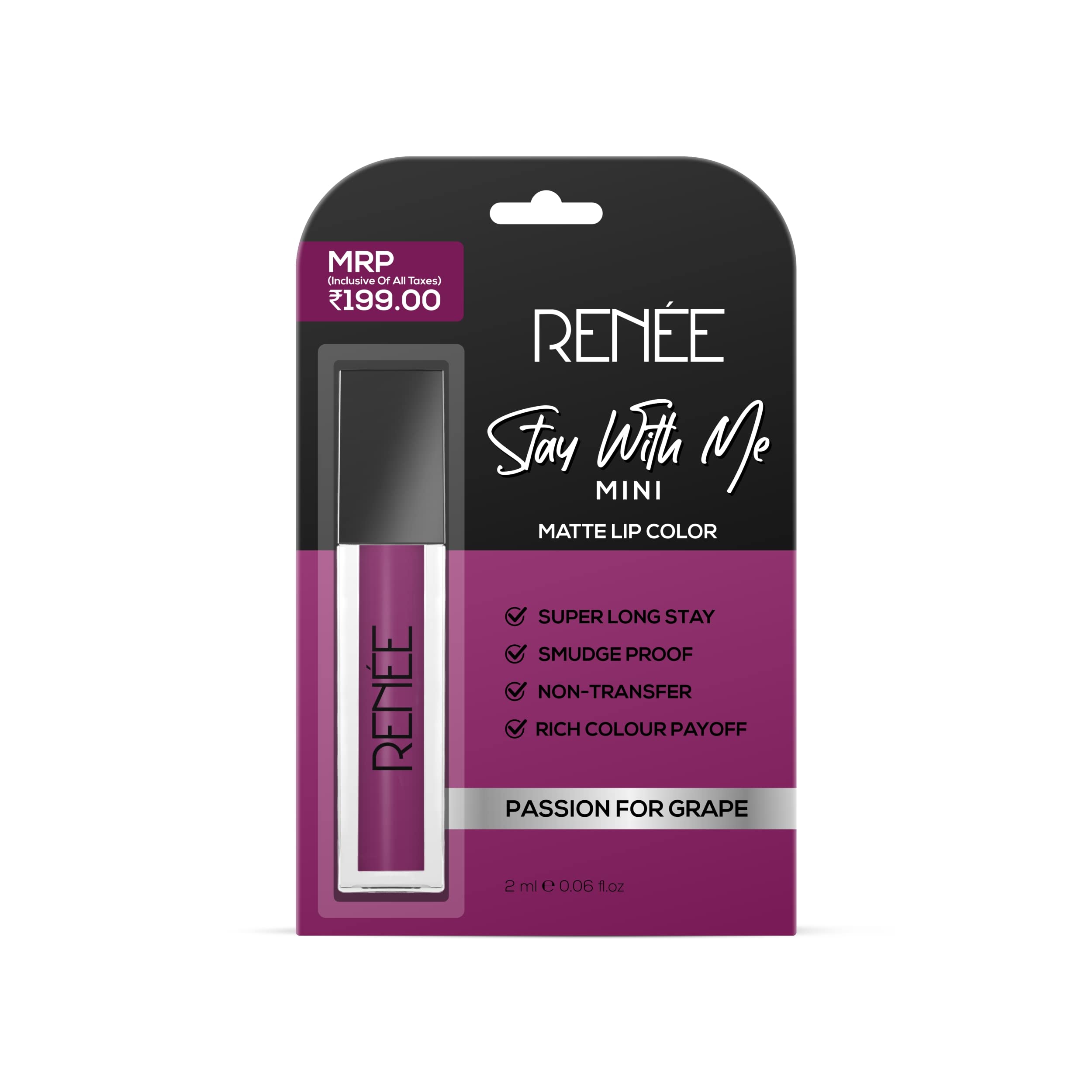 RENEE Stay With Me Mini Matte Lip Color, Long Lasting, Non Transfer, Water & Smudge Proof, Light Weight Liquid Lipstick, Passion for Grape 2ml  from RENEE