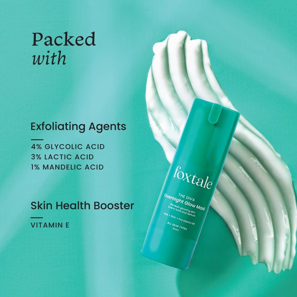 Foxtale Overnight Glow Mask | 4% Glycolic Acid | 3% Lactic Acid |Reduces Blackheads, Whiteheads | 30 Second Salon like Brightening Facial for Glowing Skin | Men & Women - 30ml  from FoxTale