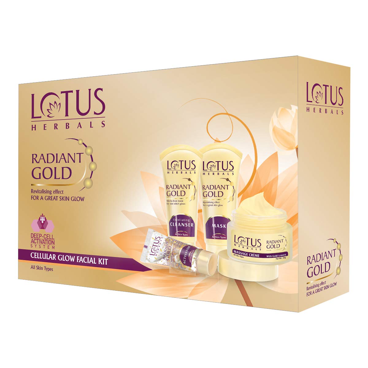 Lotus Herbals Radiant Gold Facial Kit For Instant Glow With 24K Pure Gold & Papaya,4 Easy Steps, (Multiple Use)170g (Pack of 1)  from Lotus