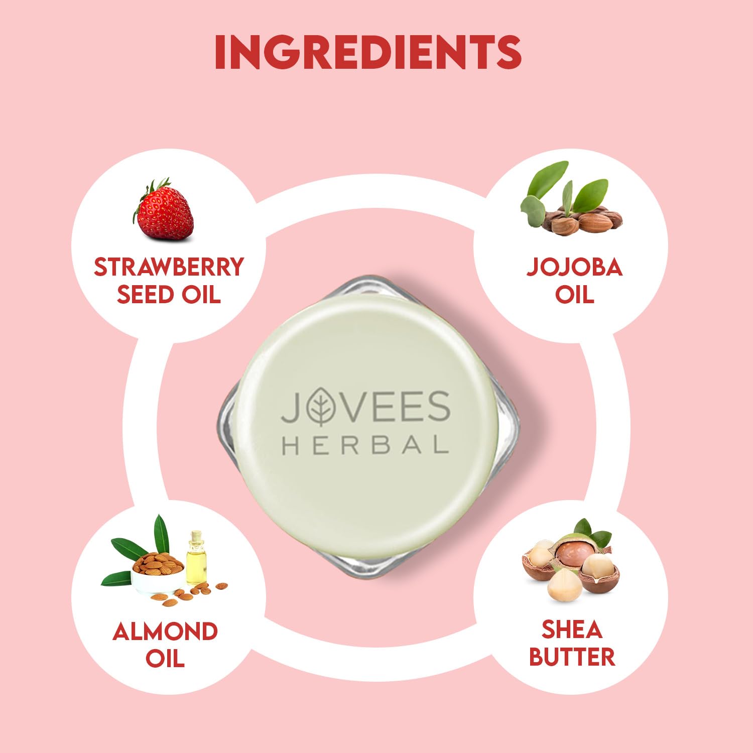 Jovees Herbal Strawberry Moisture Surge Lip Balm | 24 Hour Hydration | Rejuvenates Dry and Chapped Lips | Gives Soft & Shiny Lips 8g  from JOVEES