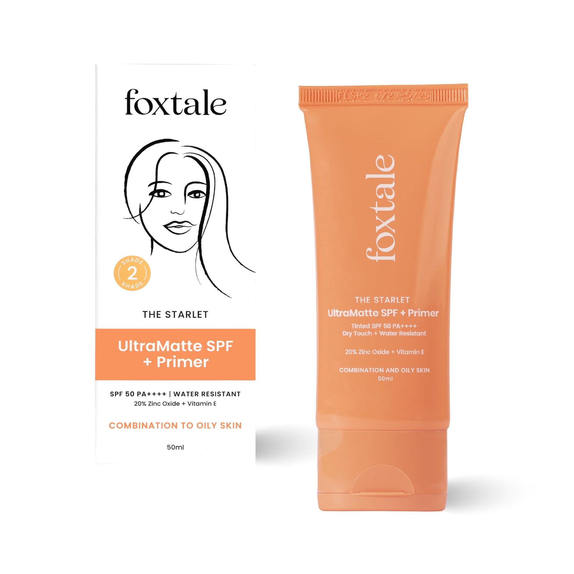 Foxtale Tinted Sunscreen SPF 50 PA++++ & Primer | Shade 2 | Vitamin E | Water Resistant with Dry-Touch Finish | No White Cast | Blurs Out Pores - 50ml  from FoxTale