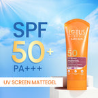 Lotus Herbals Safe Sun UV Screen Matte Gel Sunscreen SPF 50 PA+++ | In Vivo Tested | Broad Spectrum UV Protection | Matte Finish | No White Cast | Normal to Oily Skin | For Women and Men | Paraben & Cruelty Free | 100g