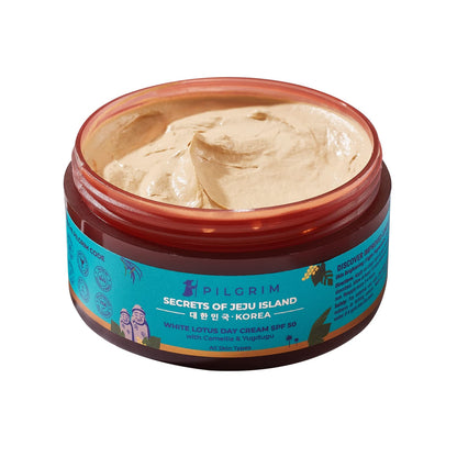 PILGRIM Korean White Lotus Face Cream with SPF 50 | White Lotus Day cream for women daily use | Face cream for dry skin, sensitive skin & oily skin | Korean Skin Care | 100g  from Pilgrim