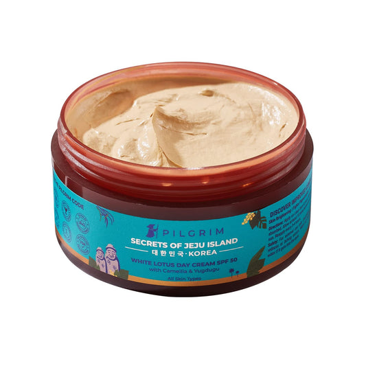 PILGRIM Korean White Lotus Face Cream with SPF 50 | White Lotus Day cream for women daily use | Face cream for dry skin, sensitive skin & oily skin | Korean Skin Care | 100g  from Pilgrim