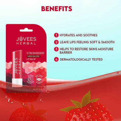 Jovees Herbal Strawberry High Gloss Lip Balm | With Vitamin E | 24 hour Moisture | Gives soft and smooth lips 5g  from JOVEES