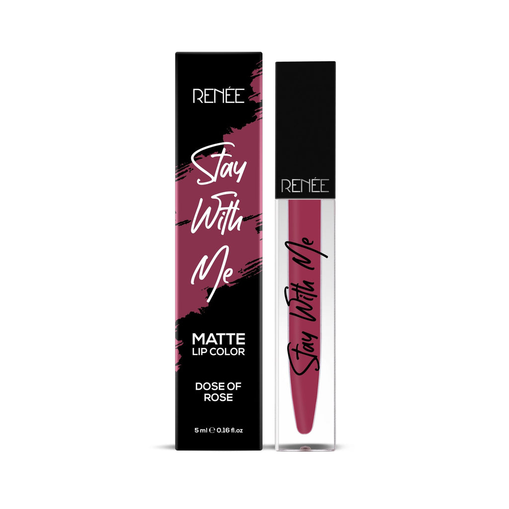 RENEE Stay With Me Matte Lip Color - Dose Of Rose 5ml| Long lasting, Light Weight & Non Transfer Formula| Water & Smudge Proof  from RENEE