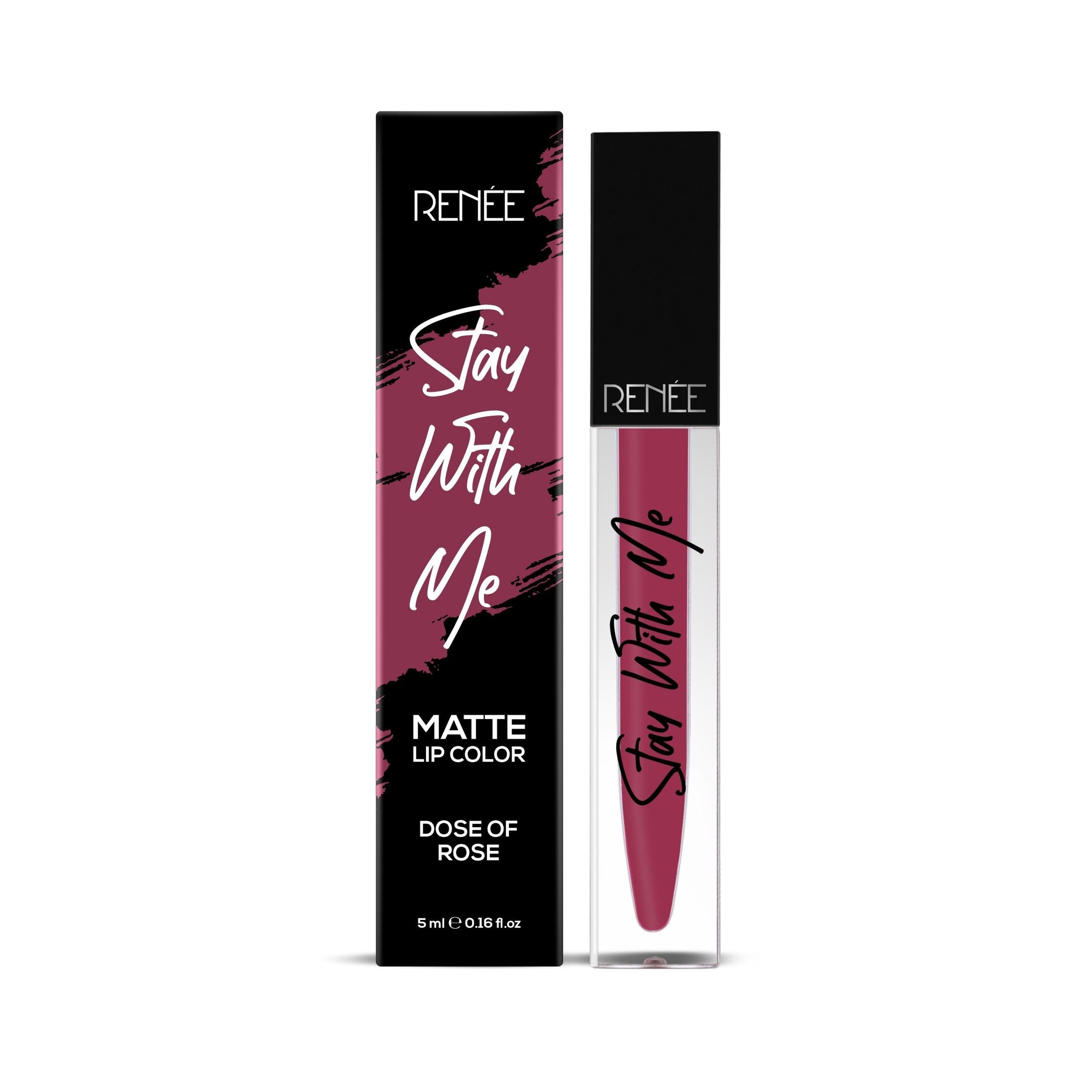 RENEE Stay With Me Matte Lip Color - Dose Of Rose 5ml| Long lasting, Light Weight & Non Transfer Formula| Water & Smudge Proof  from RENEE