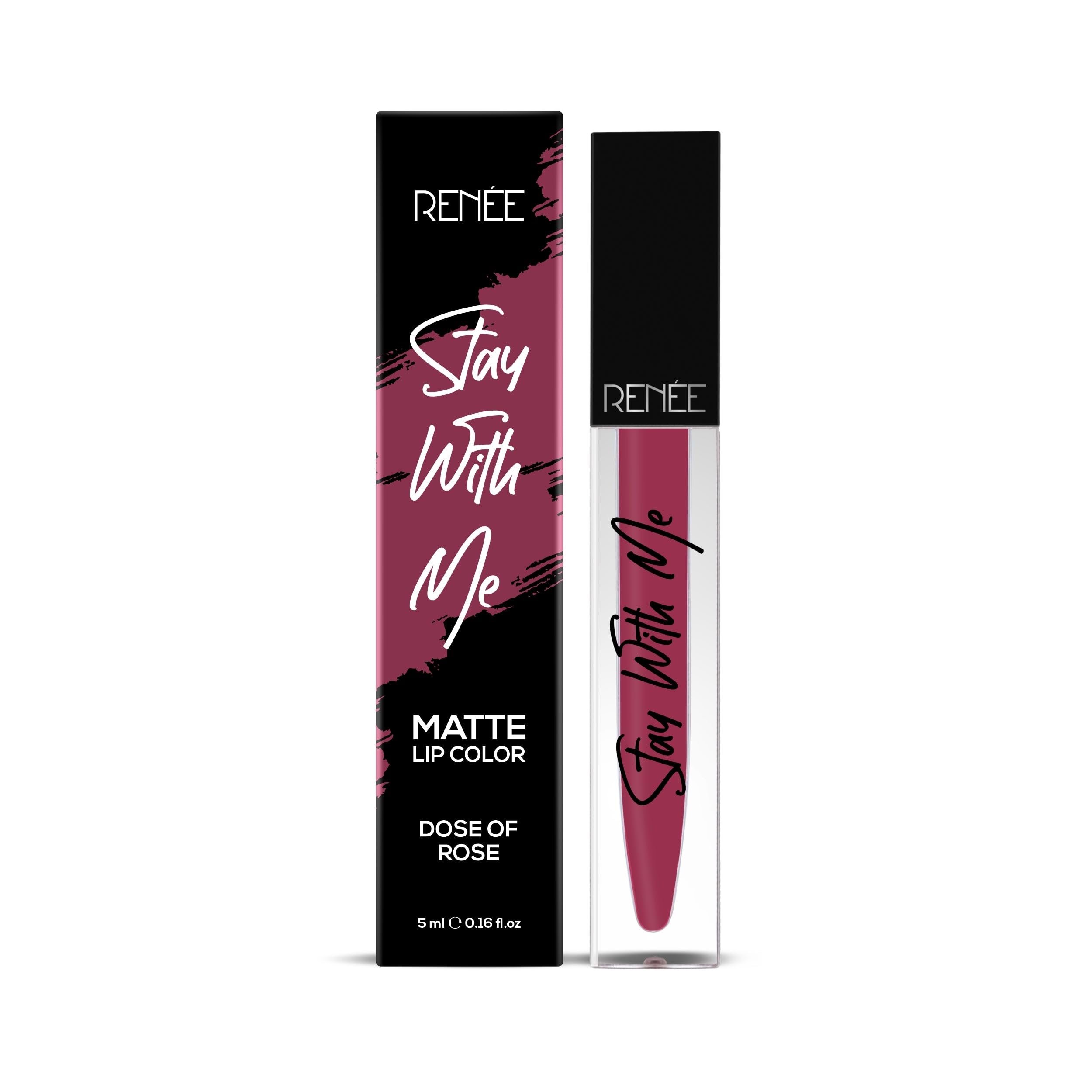 RENEE Stay With Me Matte Lip Color - Dose Of Rose 5ml| Long lasting, Light Weight & Non Transfer Formula| Water & Smudge Proof  from RENEE