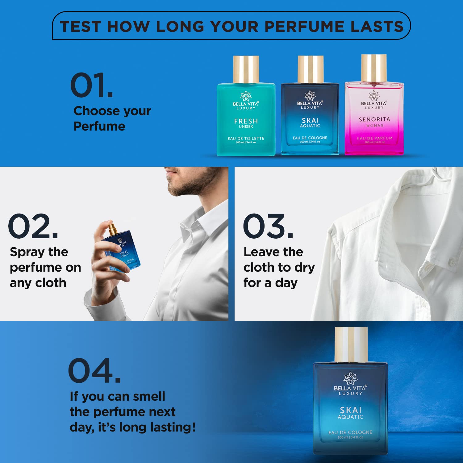 Bella Vita Luxury Skai Aquatic Eau De Cologne Unisex Perfume for Men & Women with Bergamot, Pink Pepper |Long Lasting Aqua EDC Fragrance Scent, 100 Ml perfume from Bella Vita Luxury