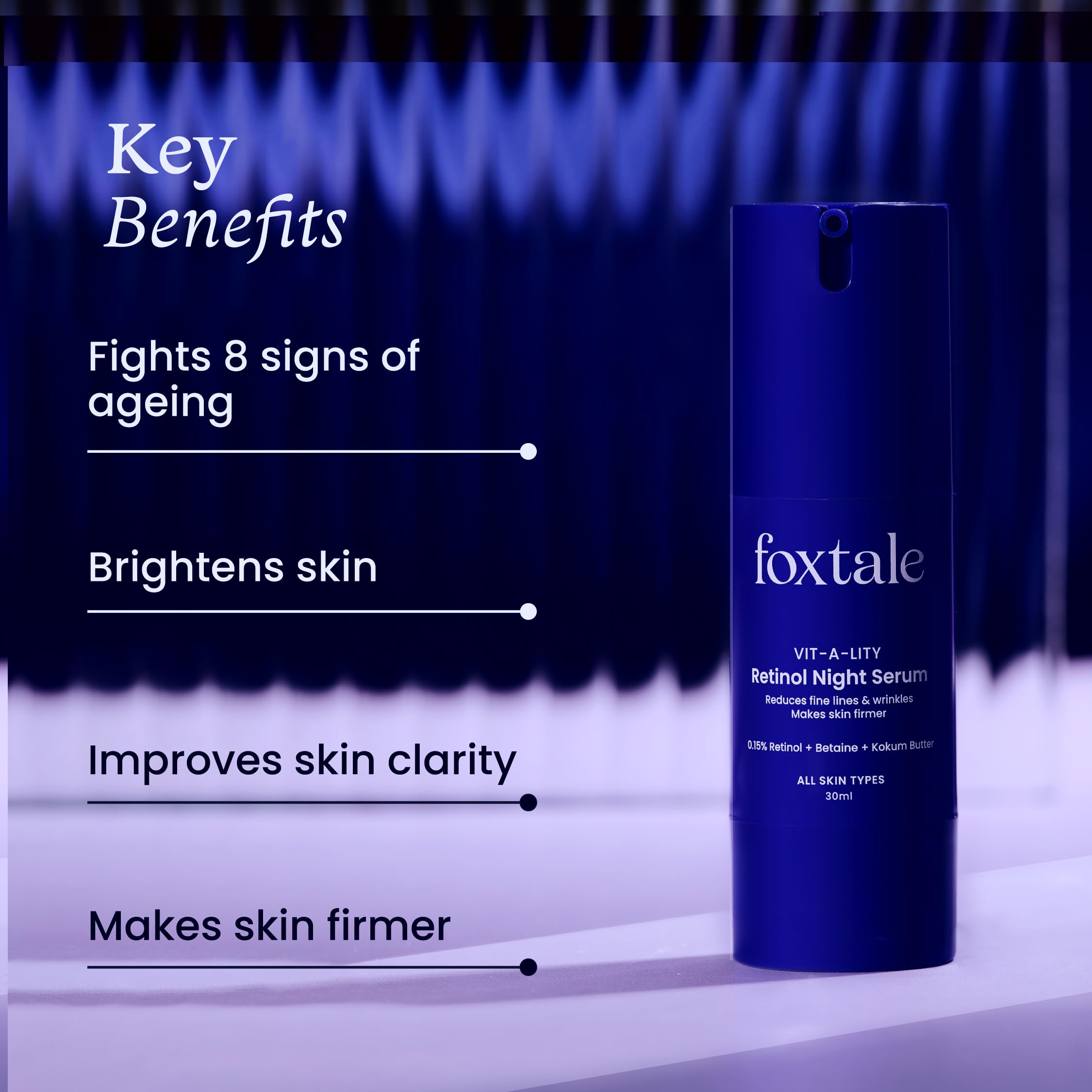 Foxtale 0.15% Beginner Friendly Retinol Night Serum | Anti-Aging Night Cream | Reduces Fine Lines and Wrinkles | No Purging | For Younger-looking Skin | Men & Women | All Skin Types - 30 ml  from FoxTale