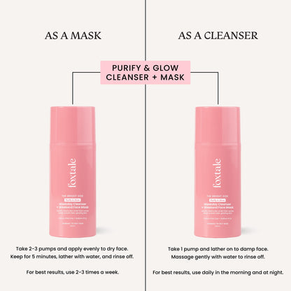 Foxtale Purify & Glow Cleanser + Clay Mask - Deep Cleanses Pores, Exfoliating Glow Facial, Instantly Gives Bright Skin, For Normal, Oily and Combination Skin, Men & Women - 100ml  from FoxTale