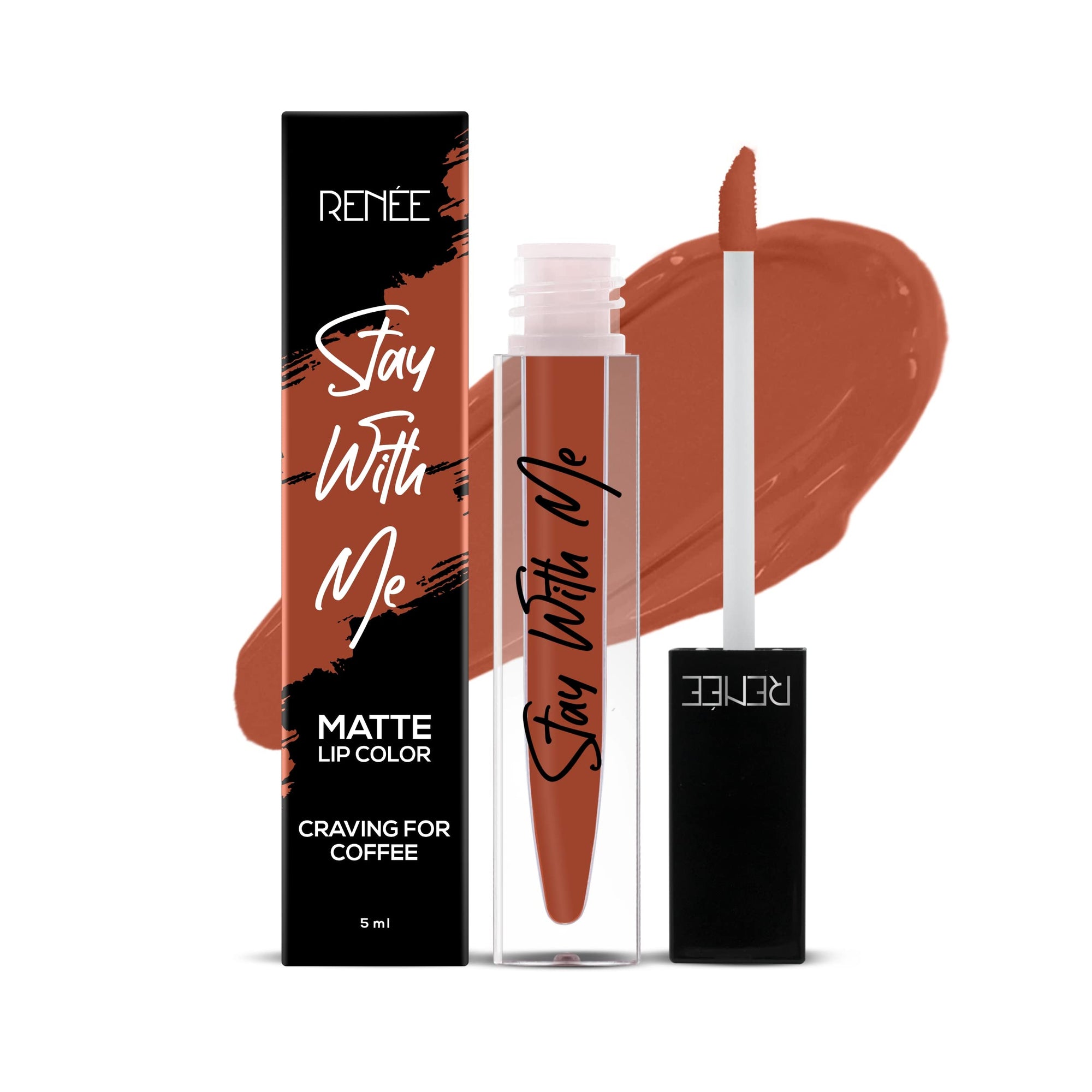 RENEE Stay With Me Matte Lip Color, Long Lasting, Non Transfer, Water & Smudge Proof, Light Weight Liquid Lipstick, Craving for Coffee, 5ml  from RENEE