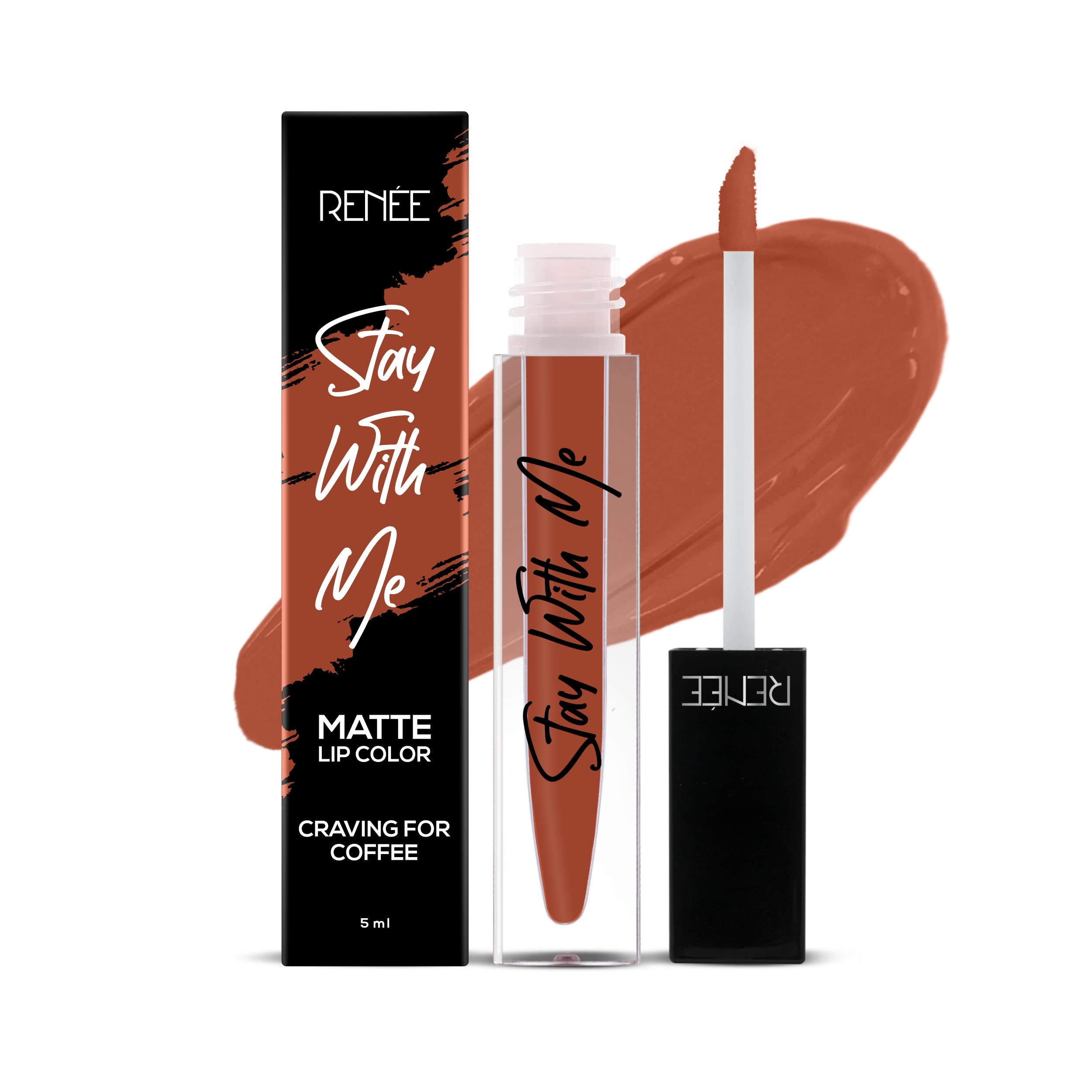 RENEE Stay With Me Matte Lip Color, Long Lasting, Non Transfer, Water & Smudge Proof, Light Weight Liquid Lipstick, Craving for Coffee, 5ml  from RENEE