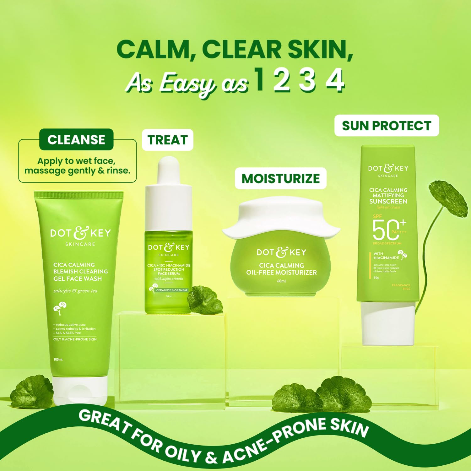 Dot & Key CICA Face Wash for Acne Prone Skin, 2% Salicylic Acid with Green Tea | For Oily & Sensitive Skin | Sulphate Free for Men & Women | Oil Control Face Wash with Zinc | 100ml