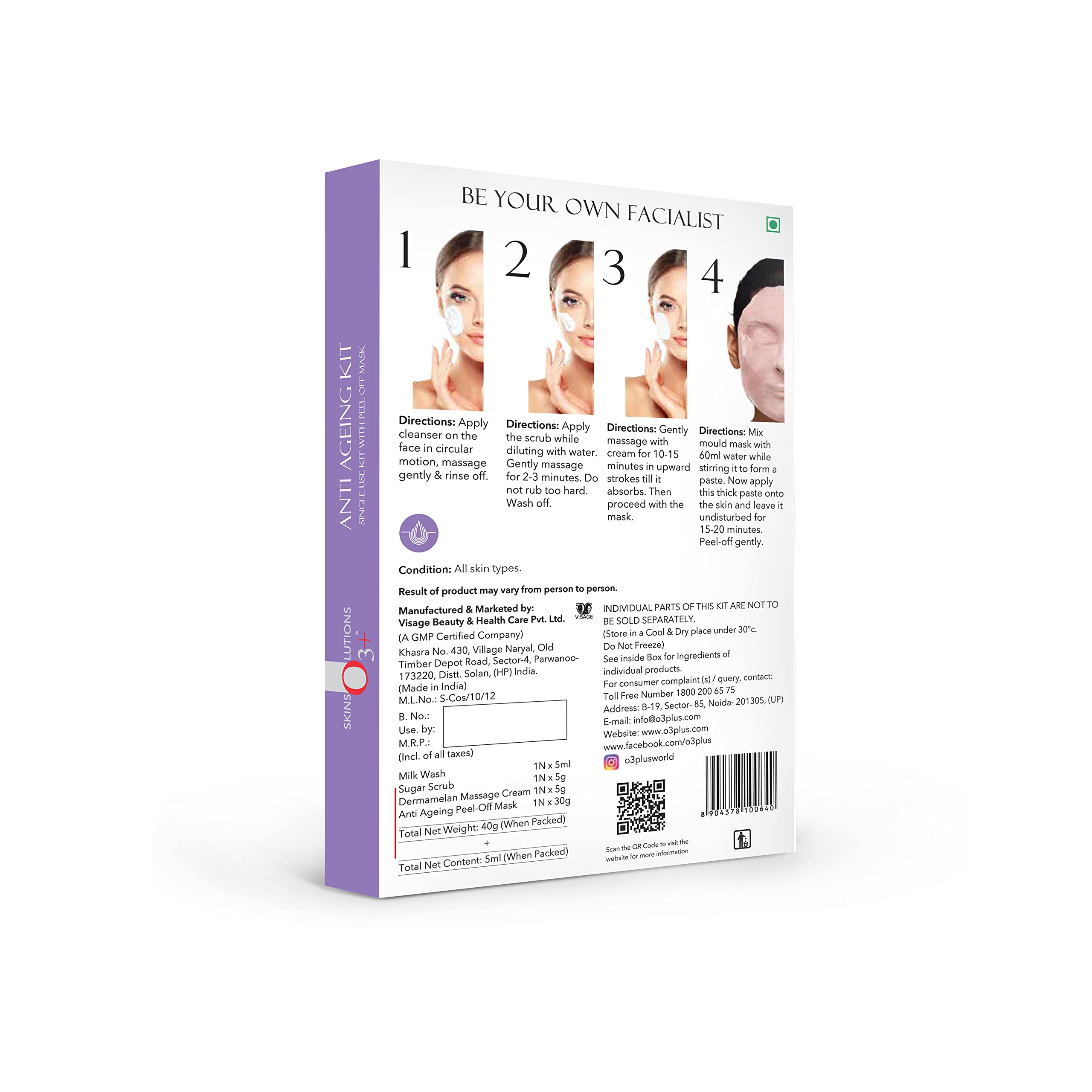 O3+ Anti Ageing Facial kit Brightening & Finelines Reducer With Peel off Mask 40gm+5ml  from O3+