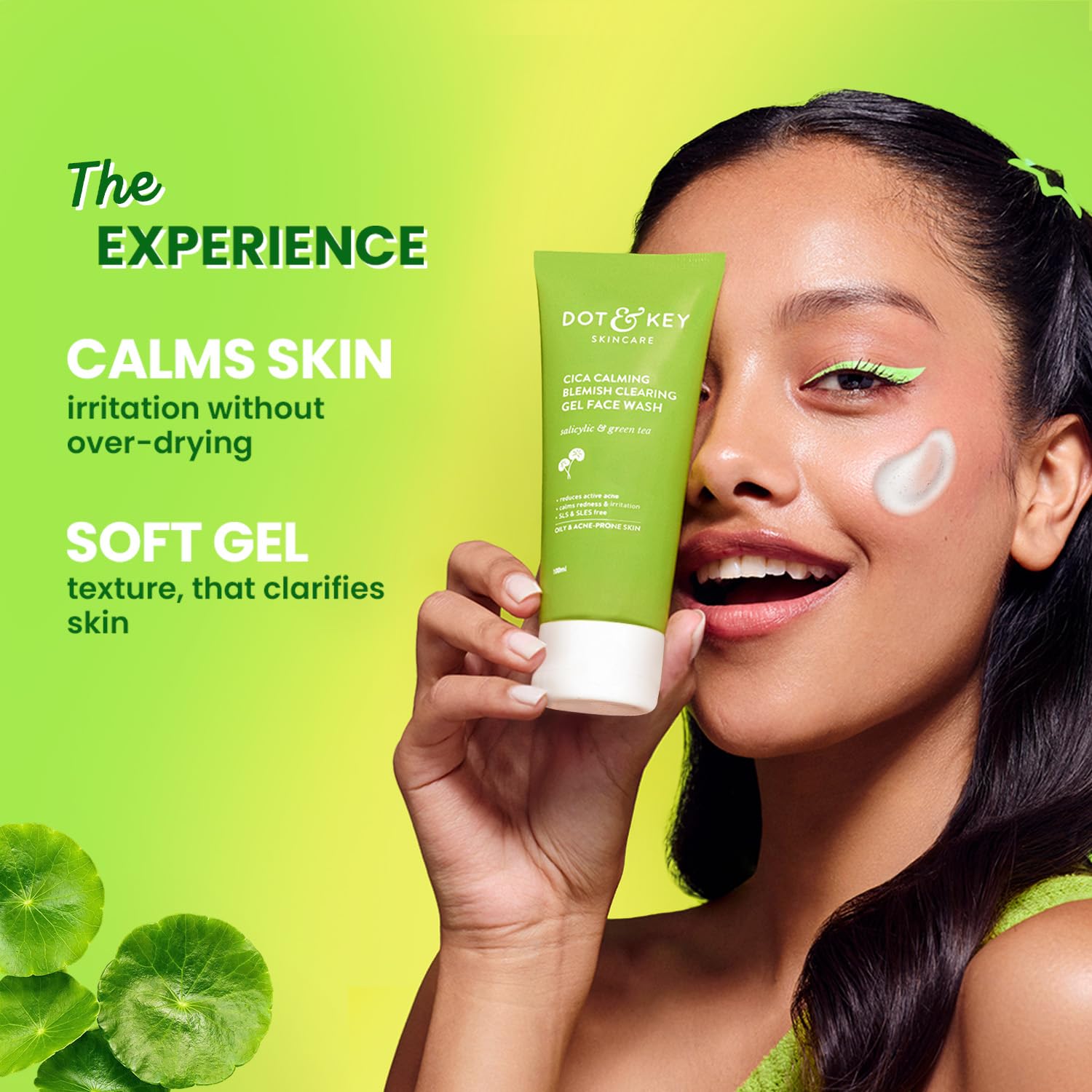 Dot & Key CICA Face Wash for Acne Prone Skin, 2% Salicylic Acid with Green Tea | For Oily & Sensitive Skin | Sulphate Free for Men & Women | Oil Control Face Wash with Zinc | 100ml