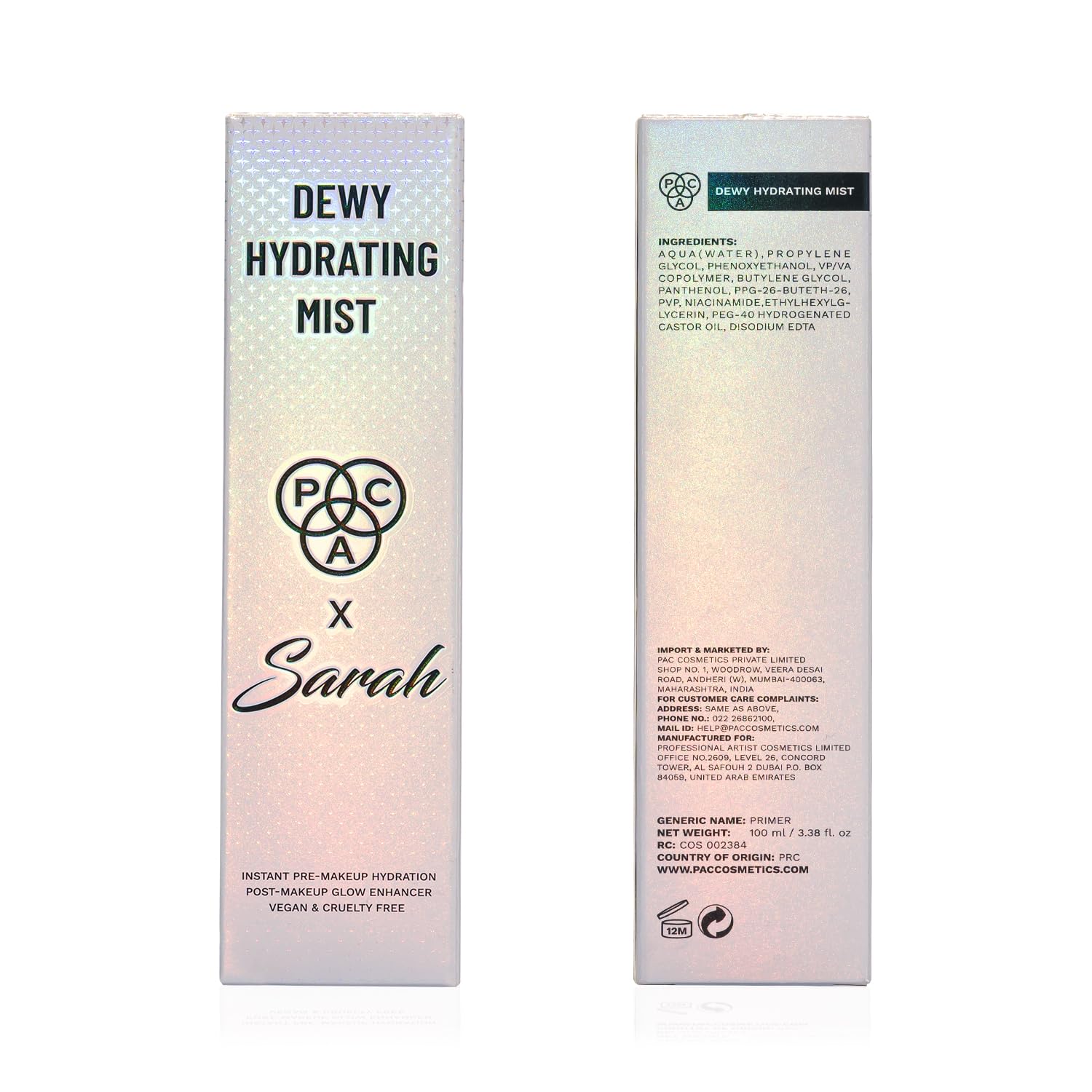 PAC X Sarah Dewy Hydrating Mist for Face Makeup | Long-Lasting & Lightweight Spray for Dew Kissed Glow | For Instant Hydration | Cruelty-Free & Vegan | Dermatologically Tested | 100 ml  from PAC