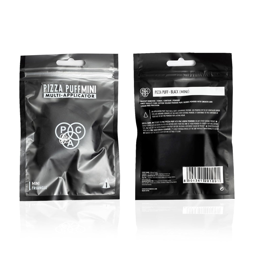 PAC Pizza Puff (1 Pc) | Beauty Blender Makeup Puff (Small) | Cotton Air Cushion Triangle Powder Puff for Women | Soft Concealer Sponge with Strap | Beauty Tools for Dry & Wet Use - Black  from PAC