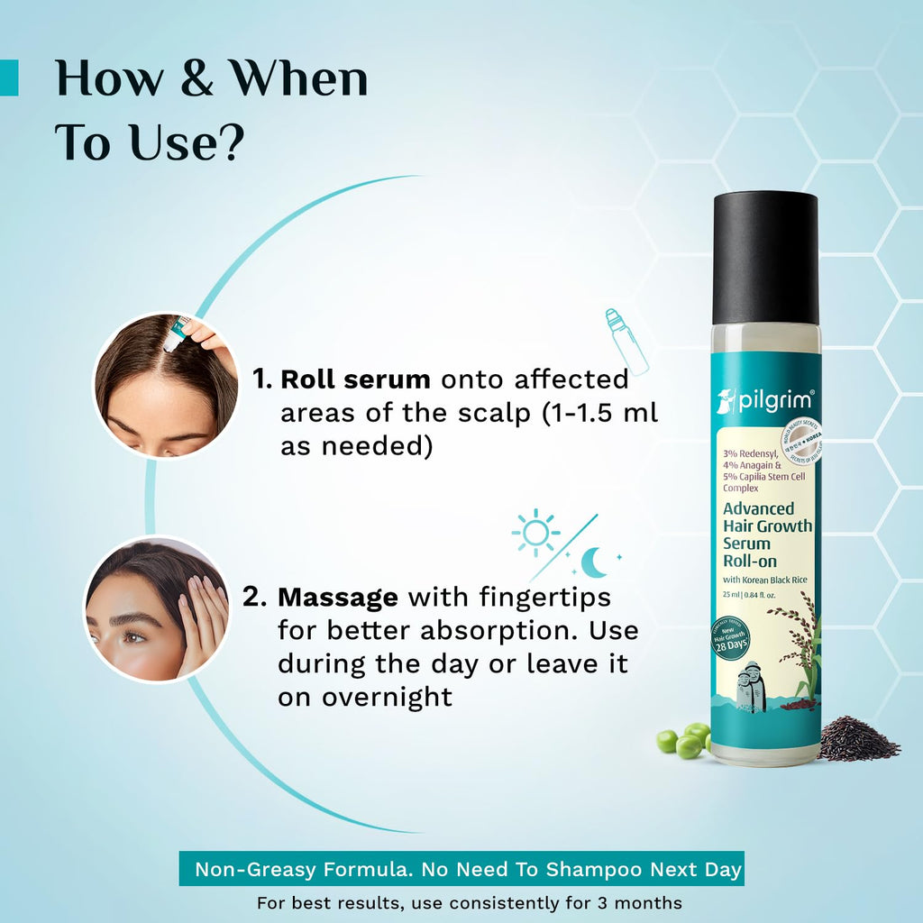 Pilgrim Redensyl 3% + Anagain 4% + Baicapil Advanced Hair Growth Serum (30ml) for Scalp with Korean Black Rice, Saw Palmetto | Control Fall, Stimulate Regrowth, Increase Density | For Women & Men