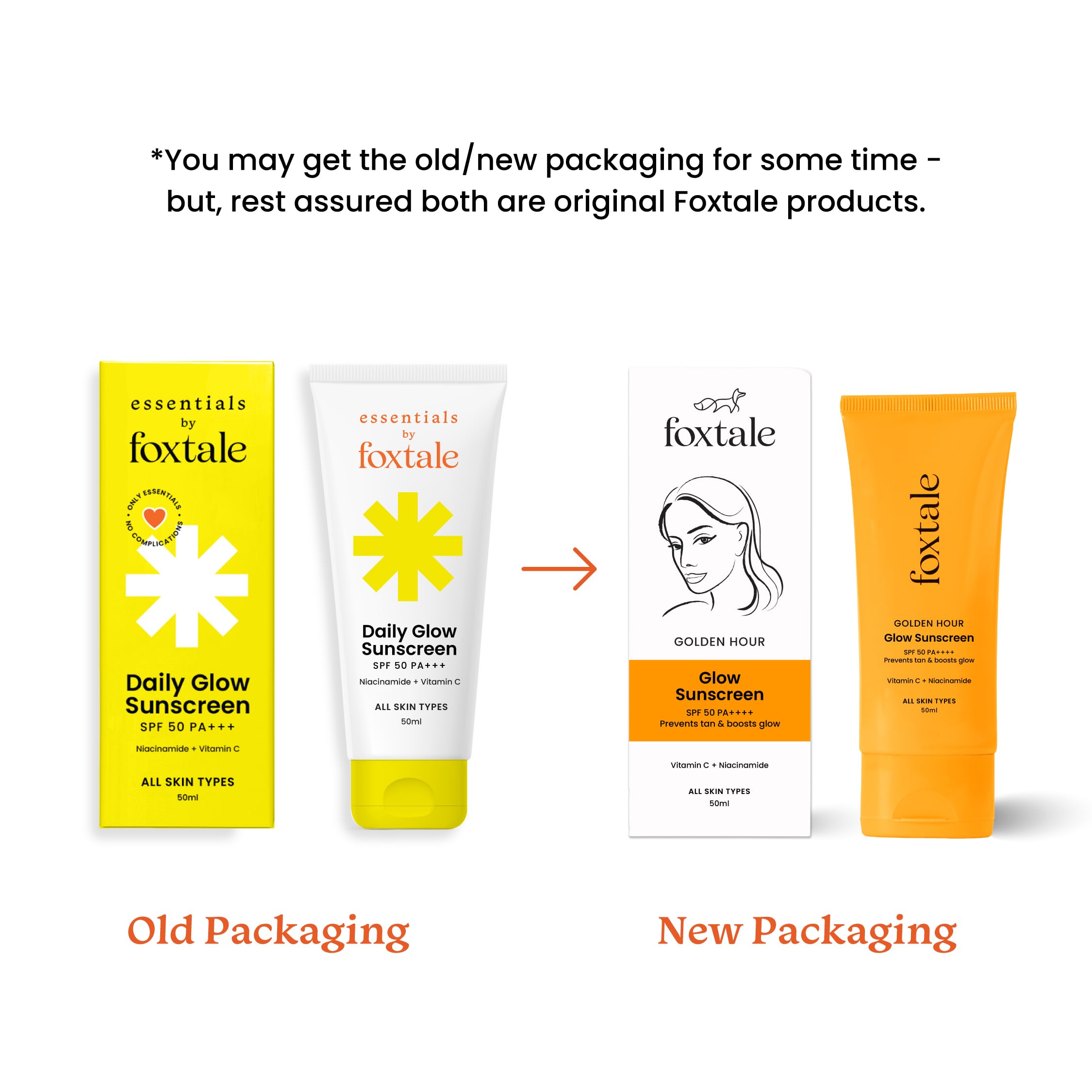 Foxtale Glow Sunscreen SPF 50 PA++++ Lightweight with Vitamin C and Niacinamide | Fast Absorbing | UVA and UVB filters Prevents Tanning | No White Cast | Non-Greasy | For Men & Women | All Skin Types - 50 ml sunscreen from FoxTale