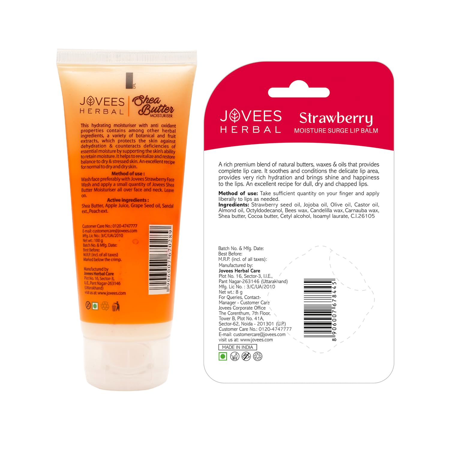 Jovees Herbal Shea Butter Moisturizer For Reduces Skin Inflammation & Restores Hydration And Strawberry Moisture Surge Lip Balm | 24-Hour Hydration | Gives Soft & Shiny Lips  from JOVEES