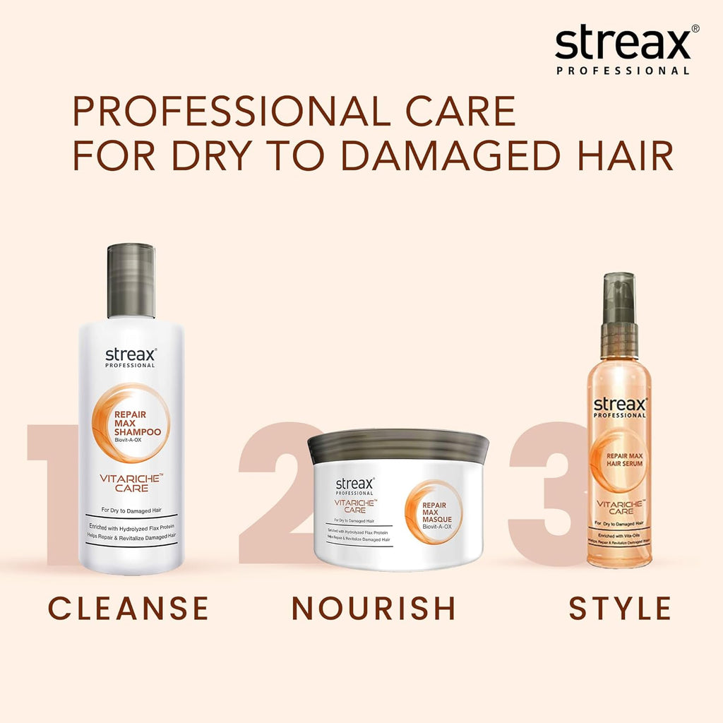 Streax Professional Vitariche Care Repair Max Hair Serum For Men & Women | Helps Repair & Rejuvenate Dry & Damaged Hair | Provides Softer, Nourished & Healthier Hair | For Dry To Damaged Hair, 100 ml  from Streax Professional