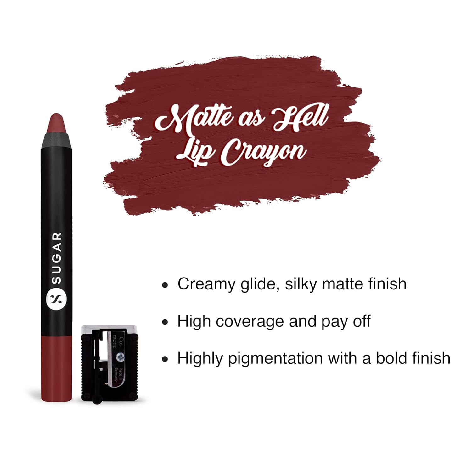 SUGAR Cosmetics Matte As Hell Mini Crayon Lipstick - 15 Stephanie Plum | Long Lasting Lipwear with Matte Finish, Cruelty-free and Paraben-free - 2.5 gm  from SUGAR Cosmetics